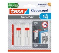 tesa Clou Adhésif Ajustable pour Papier Peint & Plâtre 1kg - Hauteur Ajustable - Paquet de 2 Clous Adhésifs et 6 Languettes Adhésives
