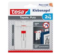 tesa Clou Adhésif Ajustable pour Papier Peint & Plâtre 2kg - Hauteur Ajustable - Paquet de 2 Clous Adhésifs et 6 Languettes Adhésives