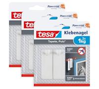 tesa Clou Adhésif pour Papier Peint & Plâtre 1kg - 3x Paquet de 2 Clous Adhésifs et 6 Languettes Adhésives