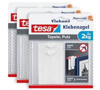 tesa Clou Adhésif pour Papier Peint & Plâtre 2kg - 3x Paquet de 2 Clous Adhésifs et 6 Languettes Adhésives