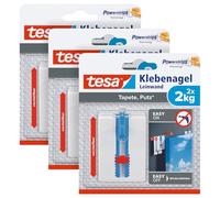 tesa Lot de 3 papiers peints et plâtre - réglable en hauteur - Ongle auto-adhésif - Ideal pour toile et cadre trapézoïdal