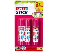 tesa Bâton de colle - Stick pour papier et carton - Sans solvant, écologique - 3 x 10 g, rose