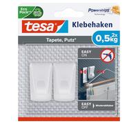 tesa Crochet Adhésif pour Verre et Surfaces Transparentes 0,5kg - Peut soutenir des Objets jusqu'à 0,5kg par Crochet - Paquet de 2 Crochets avec 3 Languettes Adhésives