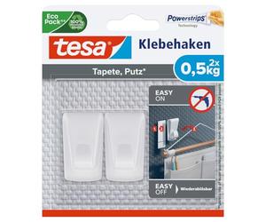 tesa Crochets adhésifs pour papier peint et enduit - 1 x 2 crochets | Crochets muraux autocollants - Pour guirlandes et guirlandes lumineuses - Charge max. 500 g/crochet - S'enlèvent sans traces