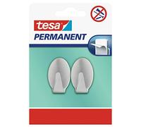 Tesa Crochets Permanents Métal Ovale Adhésifs en Acier Inoxydable Brossé - Parfaits pour Suspendre des Objets Légers Fixation Facile sur Verre, Carrelage, Bois et Plastique