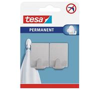 Tesa Crochets Permanents Rectangulaires Métal Adhésifs Design Minimaliste en Acier Inoxydable Brossé, Fixation Permanente Sans Perçage, Idéal pour Cuisine et Salle de Bain Diamètre du Col de Serrage