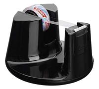 tesa Dévidoir de Bureau avec 1 Rouleau de tesafilm Crystal Clear - Noir | Dérouleur avec ruban adhésif inclus, 10 m x 15 mm - Doté d'une base antidérapante pour un maintien sûr