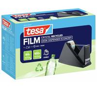 Tesa DISTRIBUTEUR DE BUREAU ECONOMY RECYCLED - Boîtier 100% plastique recyclé - Dévidoir de table à ruban adhésif avec 1 rouleau de tesafilm CRYSTAL RECYCLED 10 m x 19 mm
