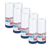 tesa Easy Cover 4369 UV Lot de 8 films de peinture avec ruban adhésif en tissu pour masquer et couvrir une utilisation en extérieur - Ruban de masquage 2 en 1 avec film - Bleu/mat - 14 m x 2,6 m