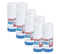 tesa Easy Cover 4411 Lot de 8 films de peintre avec ruban de masquage pour masquage et revêtement 2 en 1 avec film Blanc/transparent 17 m x 2,6 m