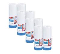 tesa Easy Cover 4411 Lot de 8 films de peinture avec ruban adhésif pour coller et couvrir - Ruban de masquage 2 en 1 avec film - Blanc/transparent - 33 x 1,4 m