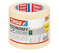 tesa ECONOMY - 4 Rubans de Masquage - 2 x 50 m x 30 mm + 2 x 50 m x 19 mm | Bande de masquage pour travaux de peinture - Sans solvant et se retire sans traces jusqu'à 4 jours