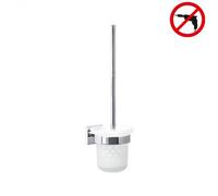 Tesa - Ekkro Brosse WC en verre avec support mural en métal, Chrome, pose facile sans perçage (40233-00000-00)