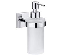 Tesa Ekkro Distributeur de Savon, Finition Brillante métal chromé, adhésif, Technologie sans percer 40239-00000-00 Angulaire Chromé/Blanc