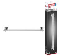 tesa EKKRO Porte-serviettes double - 640 mm x 112 mm x 50 mm | Porte-serviettes de bain à 2 barres - Fixation au mur sans perçage - Métal chromé - Solution adhésive incluse