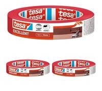 Tesa Excellent Ruban de Masquage pour Peinture avec Support en Papier Fin - Pour Toutes les Peintures, Vernis et Laques - Pour Usage Intérieur - 50 m x 19 mm Rouge (Lot de 3)