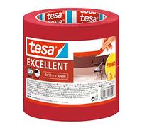 tesa Excellent Ruban de Masquage pour Peinture avec Support en Papier Fin - Pour Toutes les Peintures, Vernis et Laques - Pour Usage Intérieur - 2x 50 m x 50 mm Rouge