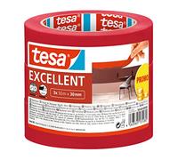 tesa Excellent Ruban de Masquage pour Peinture avec Support en Papier Fin - Pour Toutes les Peintures, Vernis et Laques - Pour Usage Intérieur - 3x 50 m x 30 mm