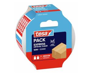 tesa Express Ruban adhésif transparent 50m x 50mm | Ruban colis ultra-transparent en film PE - Déchirable à la main, résistant UV et vieillissement - À déroulement silencieux
