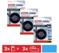 tesa® extra Power Extreme Repair Ruban de Réparation -Lot de 3- Ruban d'Étanchéité Auto Amalgamant Souple pour l'Étanchéité et l'Isolation de Tuyaux et Câbles- Silicone Résistant- Noir- 3x 2,5m:19mm