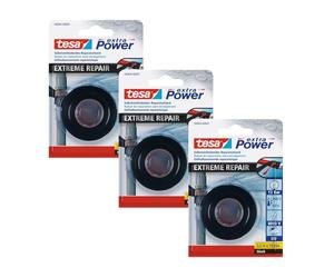 Tesa extra Power Extreme Repair Ruban de réparation - 2,5 m-Noir- Lot de 3 | Bande de réparation en silicone à soudure automatique - Pour l'isolation et l'étanchéité - Pour l'intérieur et l'extérieur