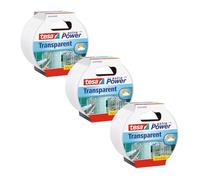 Tesa extra Power Ruban Adhésif Transparent - Adhésif Duct Tape Imperméable pour la Réparation de Verre Fissuré ou de Matières Plastiques - 10 m x 50 mm - Transparent - Lot de 3