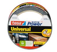 Tesa extra Power Universal Ruban Adhésif Toile - Tenue extra forte - Duct Tape pour les Réparations, la Fixation, l'Étanchéité et plus Encore - Noir - 1 Rouleau - 10 m x 50 mm