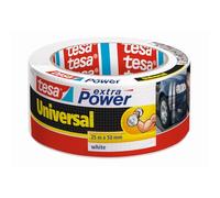 tesa extra Power Universal Ruban Adhésif Toile - Tenue extra forte - Duct Tape pour les Réparations, la Fixation, l'Étanchéité et plus Encore - Blanc - 1 Rouleau - 25 m x 50 mm