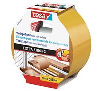 tesa Extra Strong Ruban Adhésif Double Face de Fixation pour Sols Irréguliers - Rouleau Auto-Adhésif Antidérapant pour Moquette et Revêtements de Sol en PVC - 10 m x 50 mm