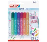 Tesa Glitter Déco Pack de 6 Styos Colles Paillettes Fluo Or/Argent/Rouge/Rose/Bleu/Vert