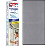 tesa Insect Stop Clip on - Moustiquaire Fenêtre avec Cadre Découpable et Fibre de Verre Durable - Clips de Fixation Autocollants Inclus - 1,2 x 2,4 m - Anthracite