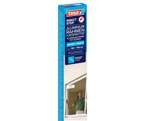 tesa Insect Stop Aluminum for Windows - Moustiquaire avec Cadre en Aluminium de fenêtre- Filet à Mouches sans Forage - 120 cm x 150 cm, Blanc
