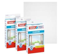 tesa Insect Stop Auto-Agrippant STANDARD pour Fenêtres - Filet Anti-Moustiques Adhésif - Découpable à la Dimension Souhaitée - Blanc, Lot de 3, 100 cm x 100 cm