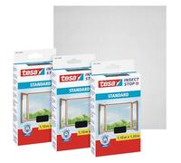 Tesa Insect Stop Auto-Agrippant STANDARD pour Fenêtres - Filet Anti-Moustiques Adhésif - Découpable à la Dimension Souhaitée - Anthracite, Lot de 3, 110 cm x 130 cm