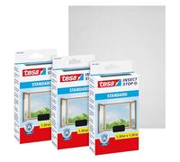 Tesa Insect Stop Auto-Agrippant STANDARD pour Fenêtres - Filet Anti-Moustiques Adhésif - Découpable à la Dimension Souhaitée - Anthracite, Lot de 3, 130 cm x 150 cm