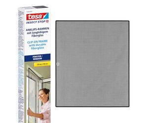tesa Insect Stop Clip-on Frame Fly Screen - Moustiquaire pour fenêtres PVC du Sol au Plafond - Cadre découpé à la Taille, Filet en Fibre de Verre - 1,0 x 1,2 m - Anthracite (Transparent)