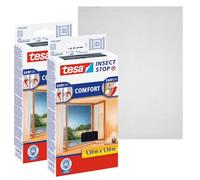 Tesa Insect Stop COMFORT pour Porte-Fenêtres - Lot de 2 - Moustiquaire avec Ruban Auto Agrippant - Filet Anti-Moustique - Anthracite, 2x 130 cm x 130 cm