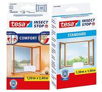 Tesa Insect Stop COMFORT pour Porte-Fenêtres - Moustiquaire avec Ruban Auto Agrippant - Blanc, 120 cm x 240 cm & Insect Stop Auto-Agrippant STANDARD pour Fenêtres - Blanc, 130 cm x 150 cm