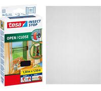 tesa Insect Stop Hook & Loop OPEN/CLOSE Roll-Up Mosquito Net for Windows to Open and Close - Self Adhesive and Self-Gripping - No Drilling - 130 x 150 cm - Charcoal Grey