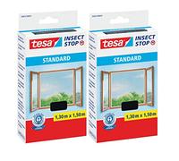 tesa Insect Stop Standard Lot de 2 moustiquaires, pour fenêtre, découpable, sans perçage, anthracite, 1,3 m : 1,5 m (1,3 m : 1,5 m, lot de 2), anthracite (transparent)