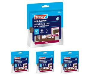 tesa INSULATION Bande d'étanchéité S - Joint en caoutchouc autocollant pour l'isolation des fentes sur les fenêtres et les portes - Marron - 6 m x 9 mm x 4 mm (Lot de 4)