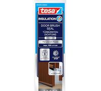 tesa INSULATION Premium Rail d'étanchéité pour sols irréguliers - Joint d'étanchéité autocollant en aluminium pour protéger des courants d'air - Marron - avec brosse d'étanchéité jusqu'à 15 mm