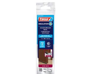 tesa INSULATION Rail d'étanchéité pour sols lisses - Joint d'étanchéité autocollant pour protéger des courants d'air - Marron - avec joint brosse jusqu'à 12 mm