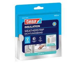tesa INSULATION Ruban d'étanchéité S - 6 m x 9 mm x 4 mm - Blanc | Joint en mousse adhésif pour l'isolation des fenêtres et des portes, protection contre le froid et la chaleur