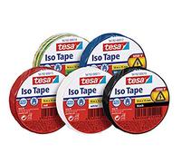 Tesa Iso Tape Lot de 5 rouleaux de ruban isolant 10 m x 15 mm - Bleu, rouge, noir, vert/jaune et blanc