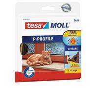 tesa Joint d'étanchéité en caoutchouc profil P - Autocollant - Pour fenêtre, porte, fenêtre - Isolation contre le froid - 9 x 5,5 cm - 6 m - Marron