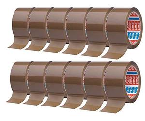 tesa Lot de 12 rouleaux de Bande Adhésive Ruban Silencieux pour emballer des colis et des boîtes d'expédition - Marron - 12 rouleaux de 66 m chacun