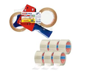 tesa Lot de 2 dévidoirs de ruban d'emballage et de tesapack de qualité supérieure avec 1 dérouleur - Transparent - 66 m x 50 mm
