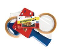 tesa Dérouleur de Ruban d'Emballage et tesapack Ruban d'Emballage en Kit - 2 x Ruban pour Colis de Haute Qualité avec 1 x Distributeur - Transparent - 66 m x 50 mm