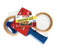 tesa Dérouleur de Ruban d'Emballage et tesapack Ruban d'Emballage en Kit - 2 x Ruban pour Colis de Haute Qualité avec 1 x Distributeur - Transparent - 66 m x 50 mm